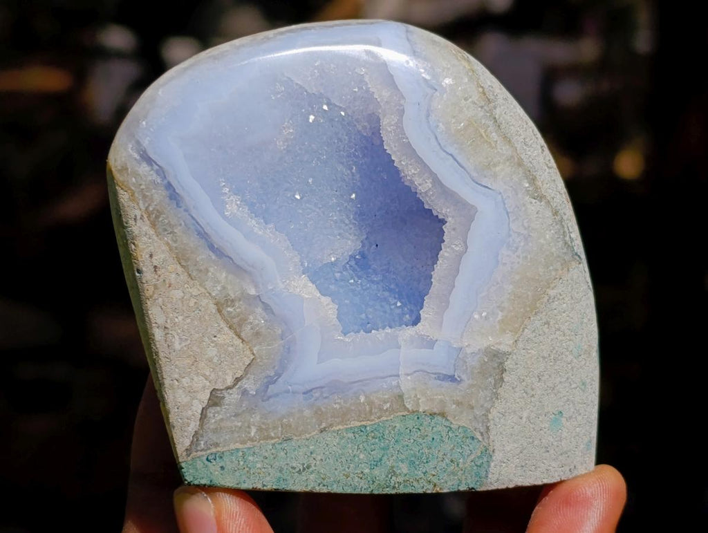 Polished Blue Lace Agate Standing Free Forms x 6 From Nsanje, Malawi