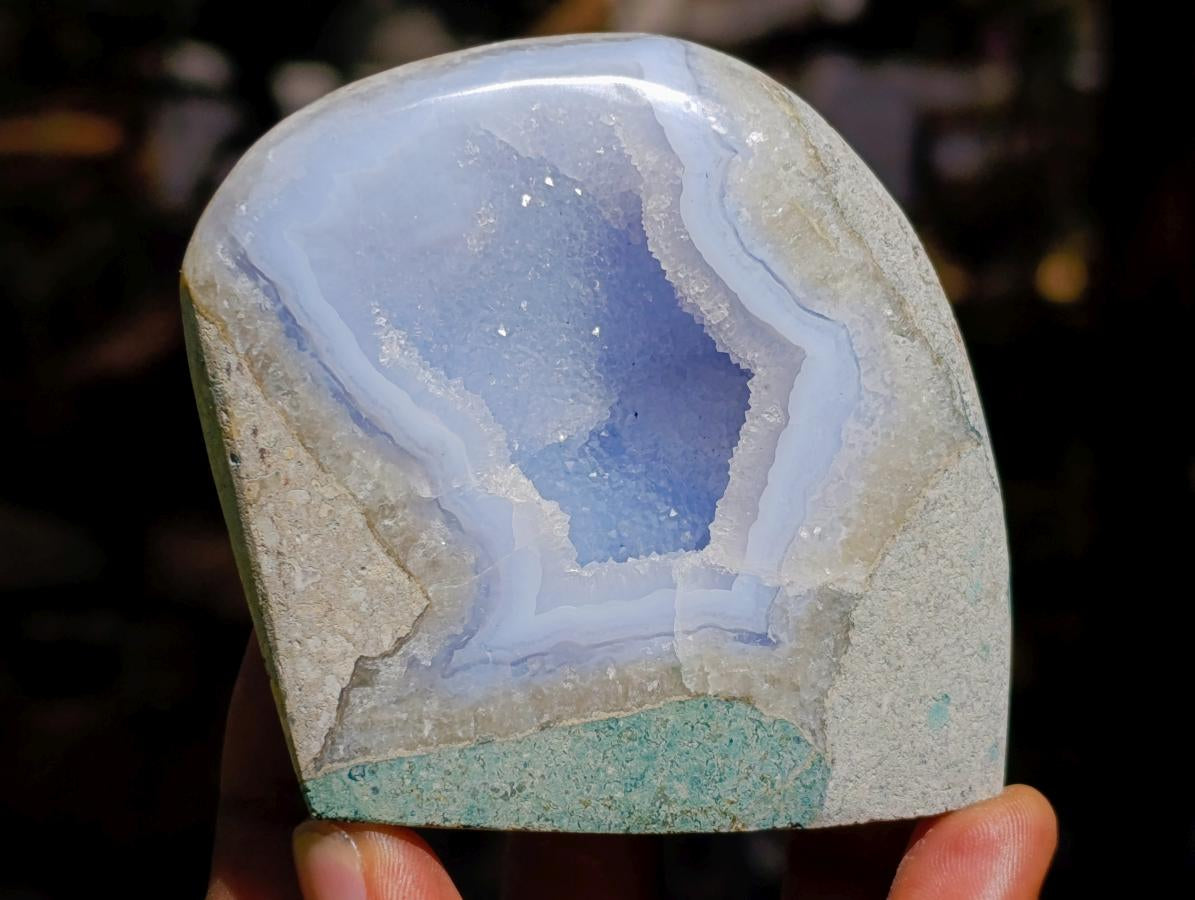 Polished Blue Lace Agate Standing Free Forms x 6 From Nsanje, Malawi