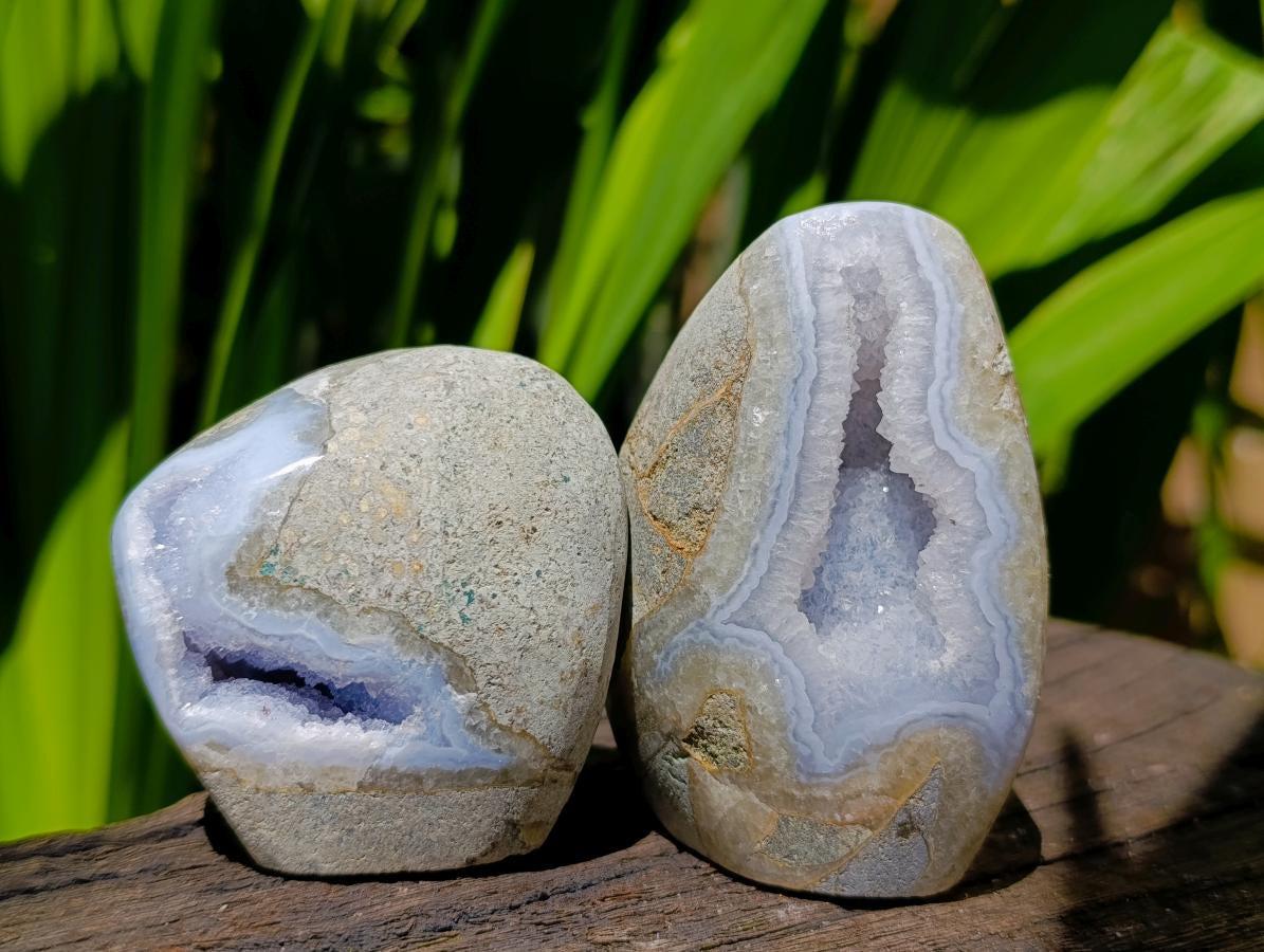 Polished Blue Lace Agate Standing Free Forms x 6 From Nsanje, Malawi
