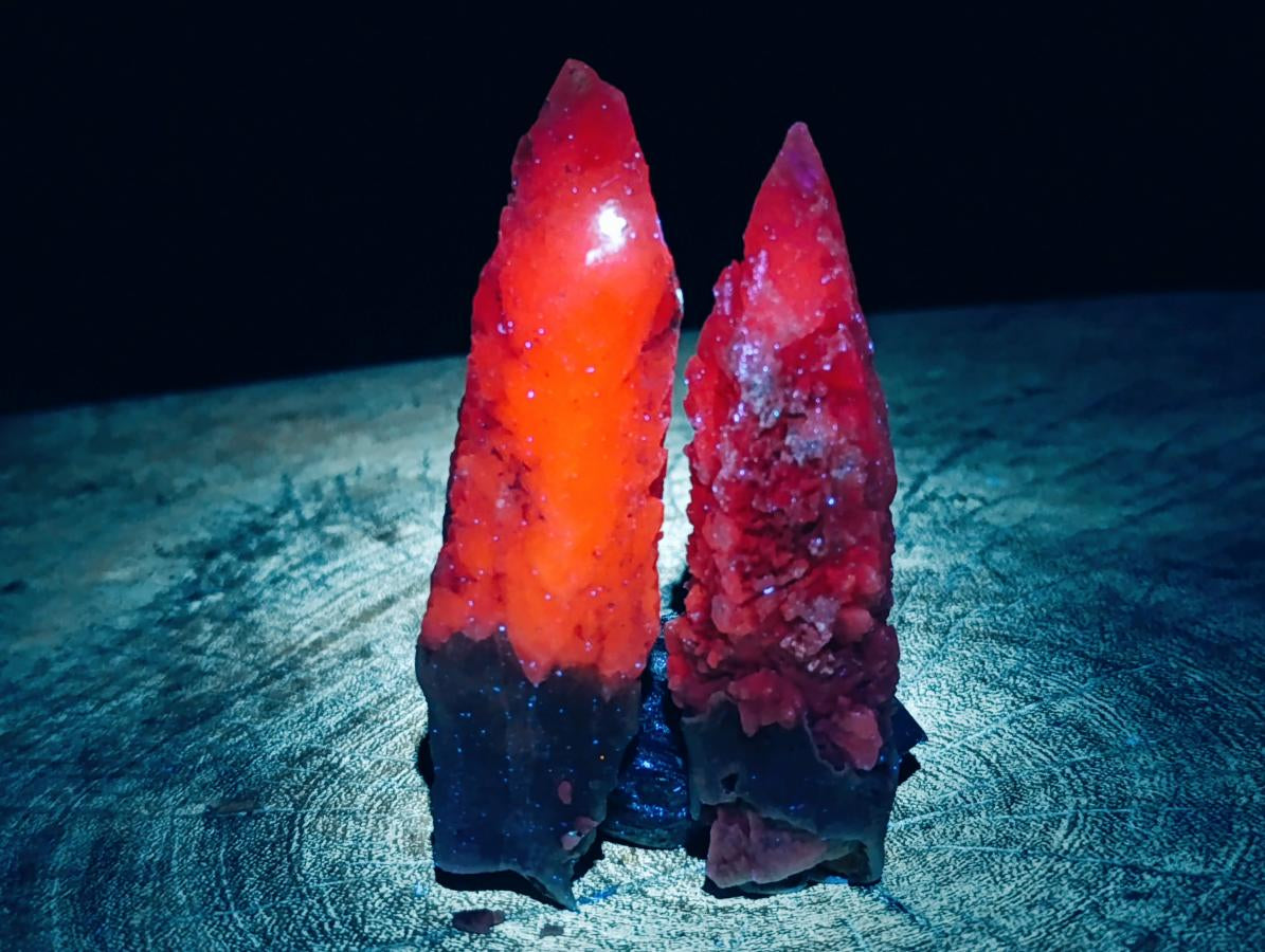 Natural Drusy Quartz Coated Spearhead Calcite Specimens x 12 From Albert's Mountain, Lesotho