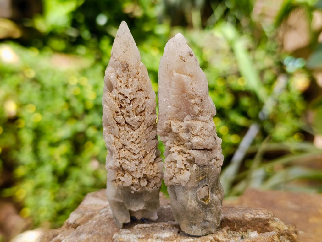 Natural Drusy Quartz Coated Spearhead Calcite Specimens x 12 From Albert's Mountain, Lesotho