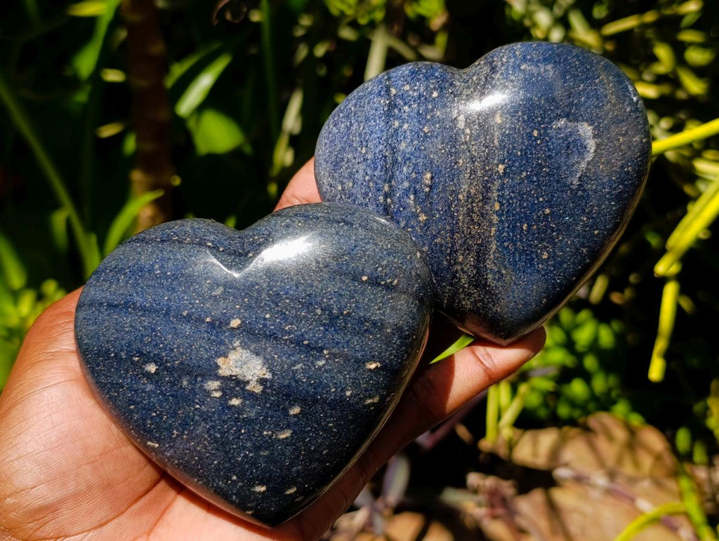 Polished Large Lazulite Hearts x 6 From Madagascar