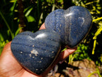 Polished Large Lazulite Hearts x 6 From Madagascar