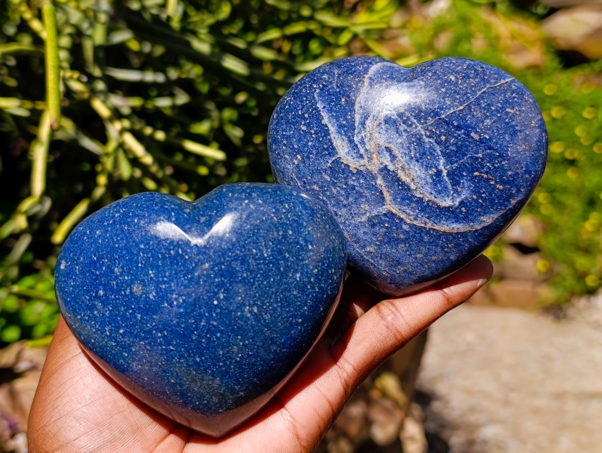 Polished Large Lazulite Hearts x 6 From Madagascar