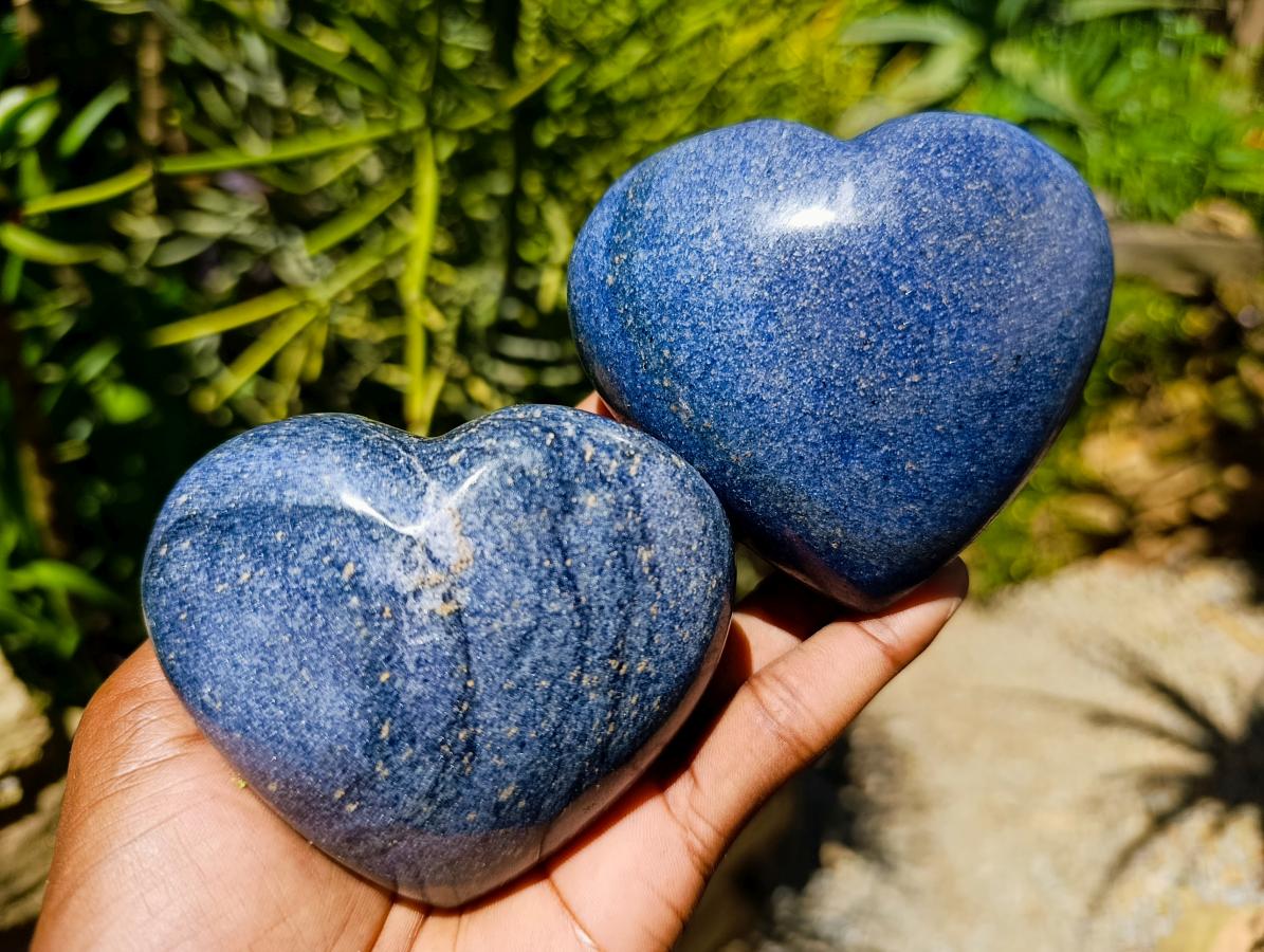 Polished Large Lazulite Hearts x 6 From Madagascar