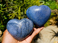 Polished Large Lazulite Hearts x 6 From Madagascar
