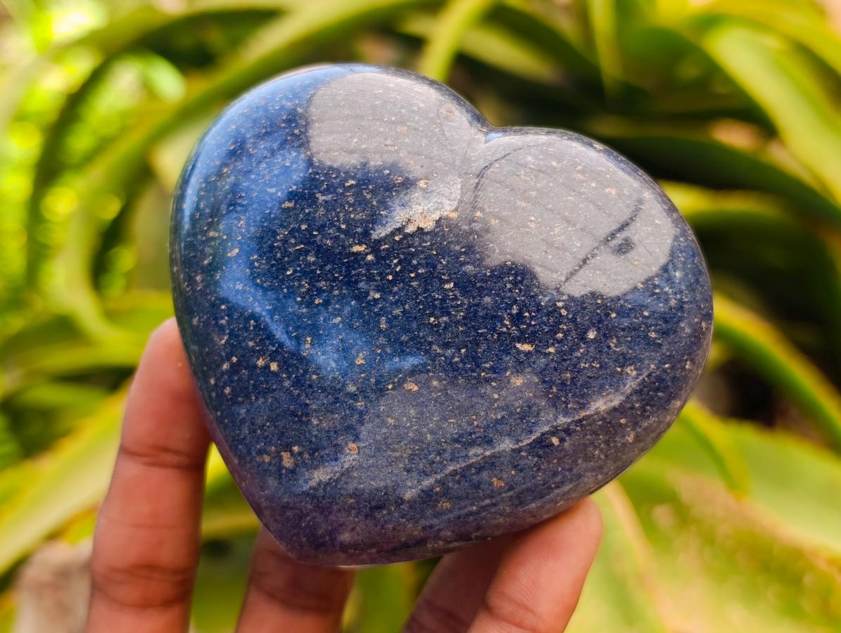 Polished Large Lazulite Hearts x 6 From Madagascar