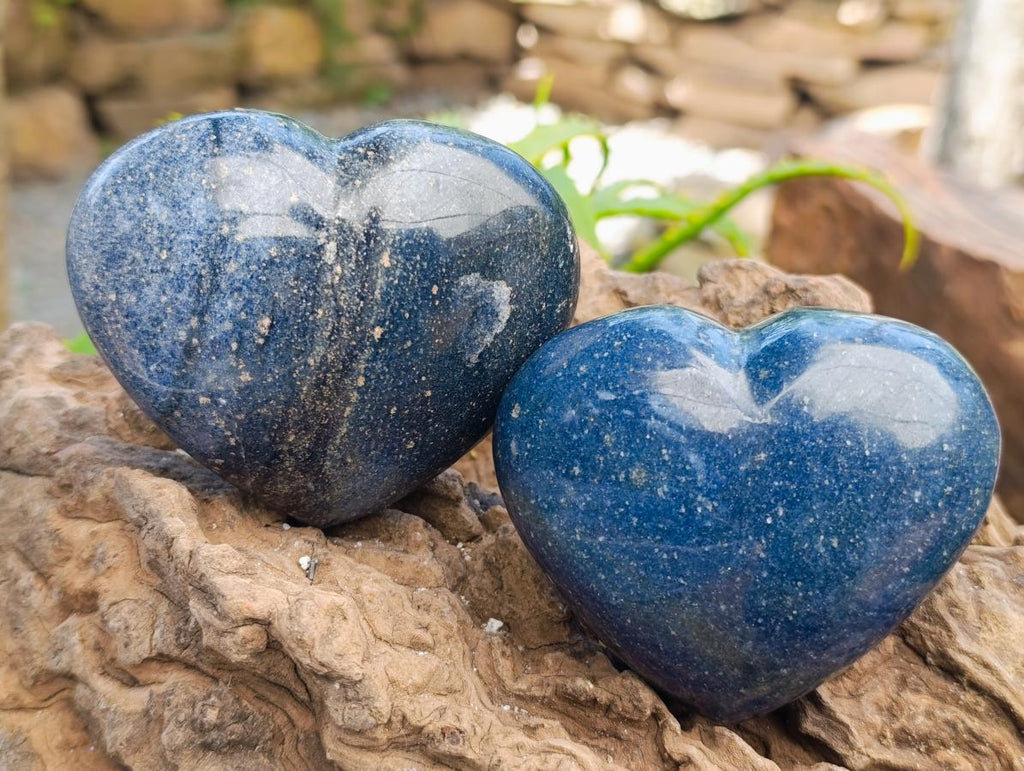 Polished Large Lazulite Hearts x 6 From Madagascar