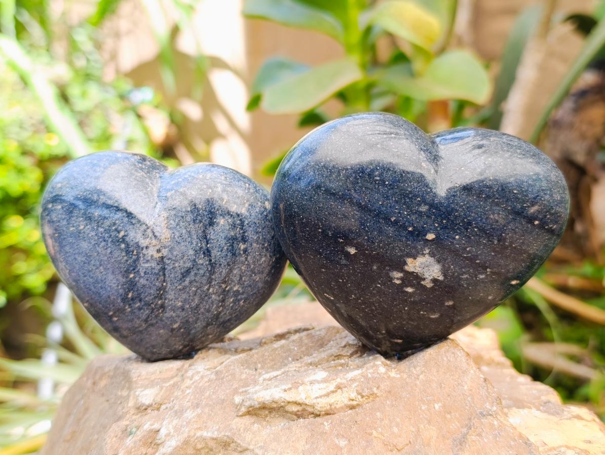 Polished Large Lazulite Hearts x 6 From Madagascar