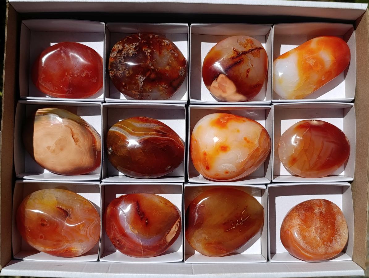 Polished Carnelian Agate Gemstone Galets x 12 From Madagascar