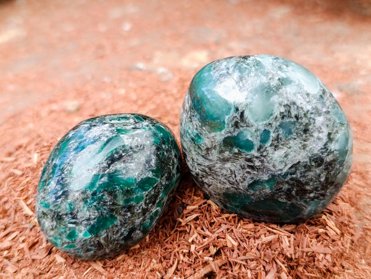 Polished Emerald Mica 'Mutokolite' Free Forms x 6 From Mutoko, Zimbabwe