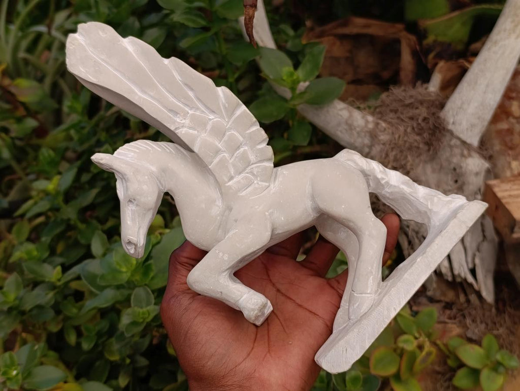 Hand Made White Soapstone Pegasus Carving x 1 From Zimbabwe