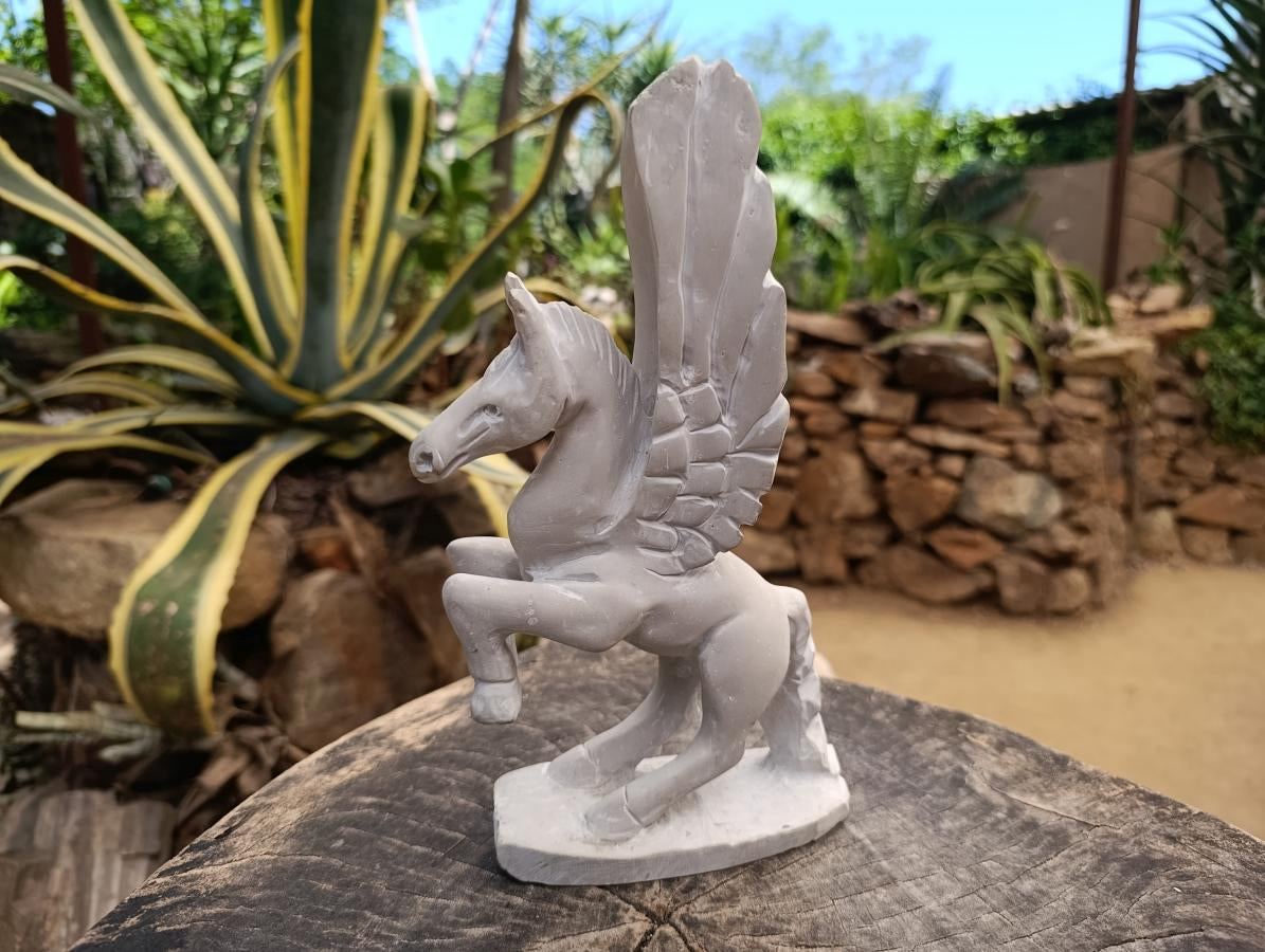 Hand Made White Soapstone Pegasus Carving x 1 From Zimbabwe