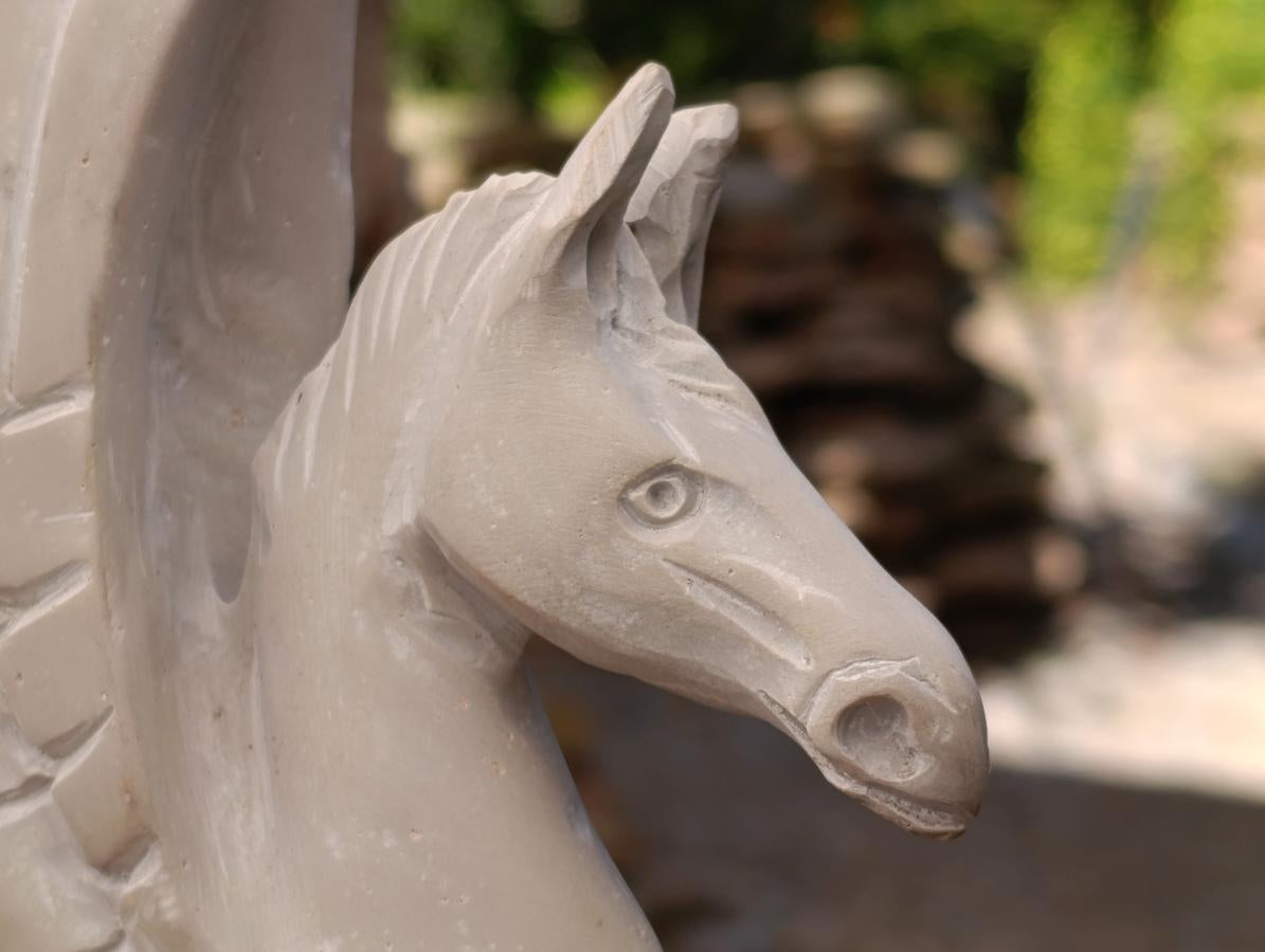 Hand Made White Soapstone Pegasus Carving x 1 From Zimbabwe
