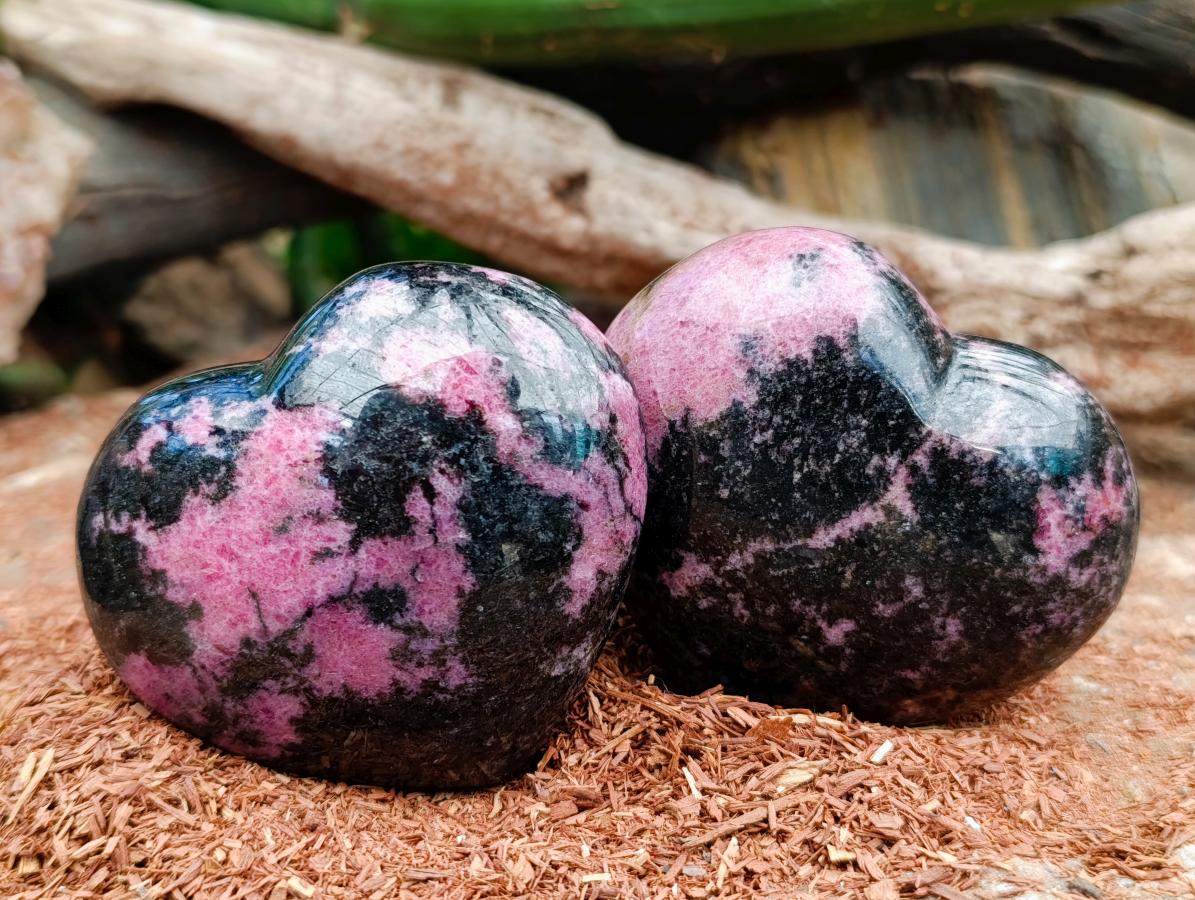 Polished Rhodonite Hearts x 3 From Ambindavato, Madagascar