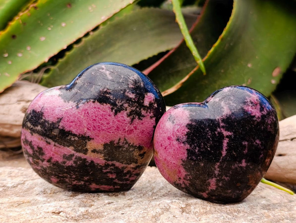 Polished Rhodonite Hearts x 3 From Ambindavato, Madagascar