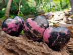 Polished Rhodonite Hearts x 3 From Ambindavato, Madagascar