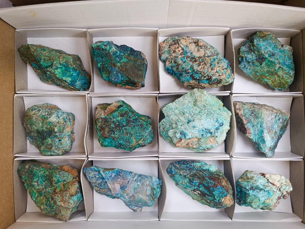Natural Shattuckite, Malachite And Chrysocolla Specimens x 12 From Kaokoveld, Namibia