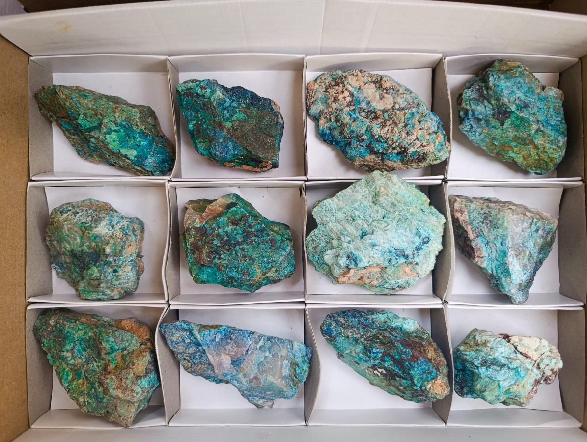 Natural Shattuckite, Malachite And Chrysocolla Specimens x 12 From Kaokoveld, Namibia