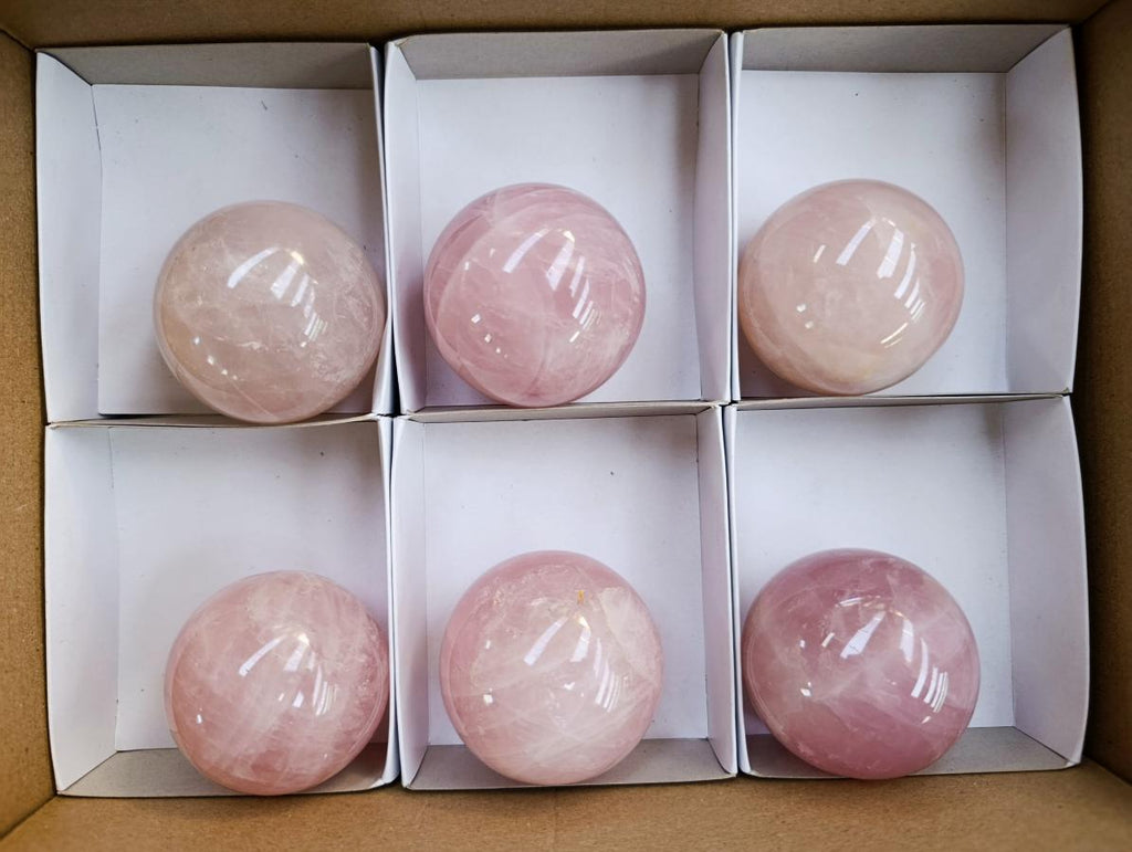 Polished Star Rose Quartz Spheres x 6 From Madagascar