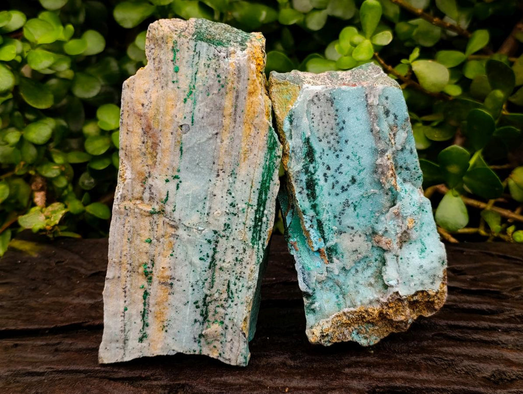 Natural Drusy Coated Chrysocolla With Malachite Specimens x 2 From Lupoto Mine, Congo