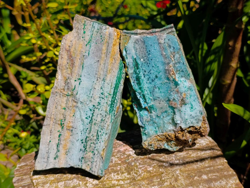 Natural Drusy Coated Chrysocolla With Malachite Specimens x 2 From Lupoto Mine, Congo