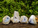 Polished On One Side Blue Lace Agate Geodes x 4 From Nsanje, Malawi