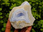 Polished On One Side Blue Lace Agate Geodes x 4 From Nsanje, Malawi