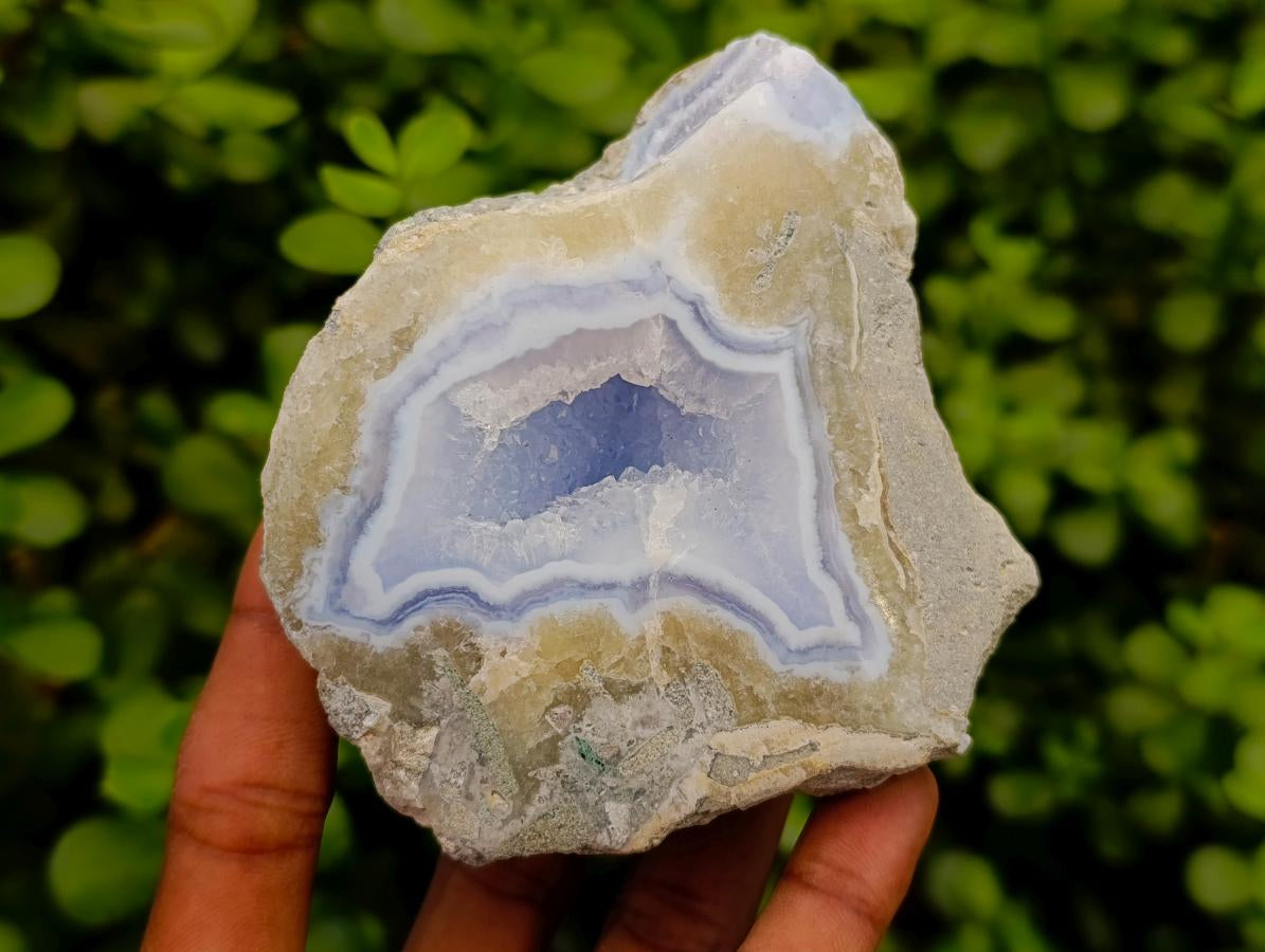 Polished On One Side Blue Lace Agate Geodes x 4 From Nsanje, Malawi