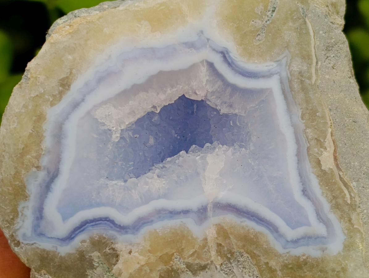 Polished On One Side Blue Lace Agate Geodes x 4 From Nsanje, Malawi