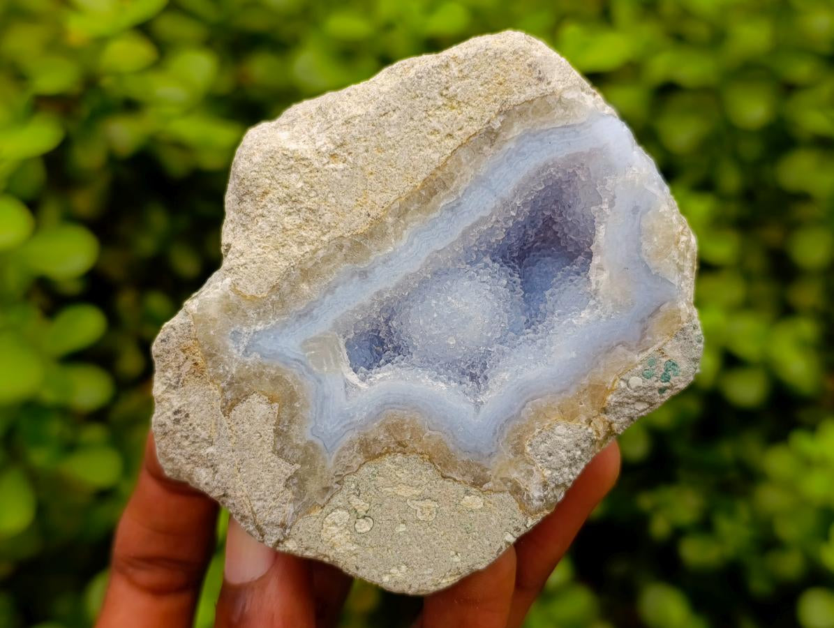 Polished On One Side Blue Lace Agate Geodes x 4 From Nsanje, Malawi