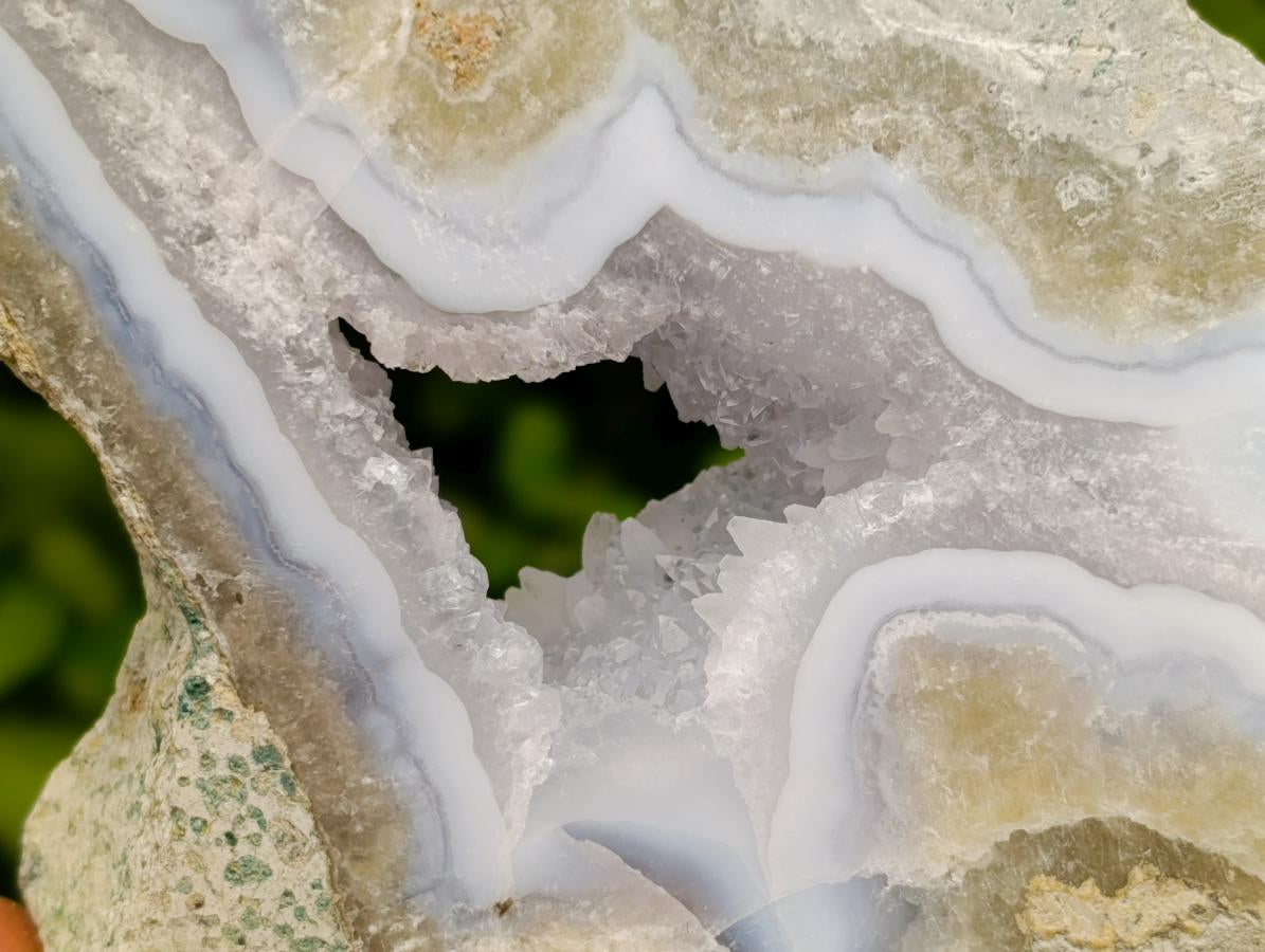 Polished On One Side Blue Lace Agate Geodes x 4 From Nsanje, Malawi