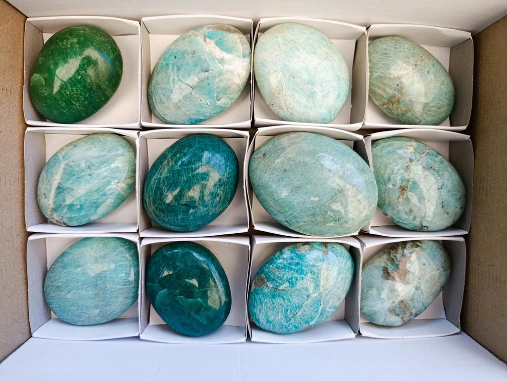 Polished Amazonite Palm Stones x 12 From Madagascar