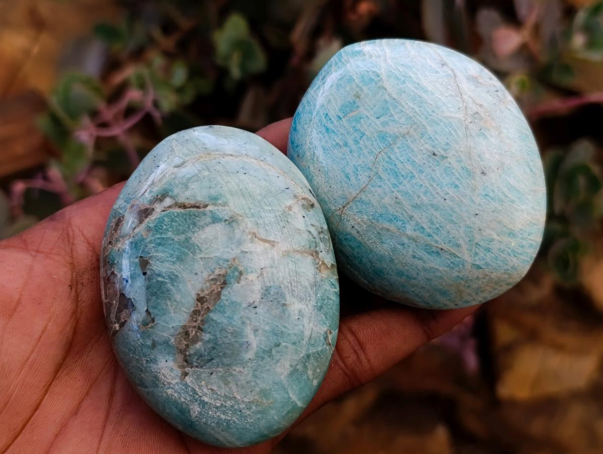 Polished Amazonite Palm Stones x 12 From Madagascar