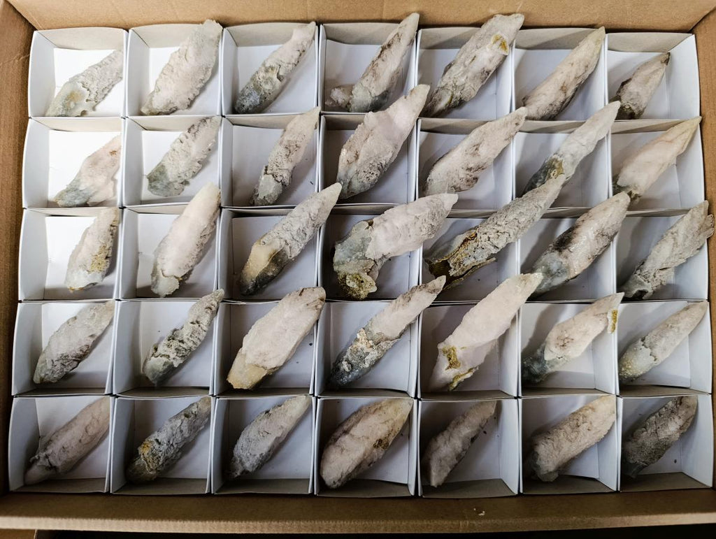 Natural Drusy Quartz Coated Spearhead Calcite Specimens x 35 From Albert's Mountain, Lesotho