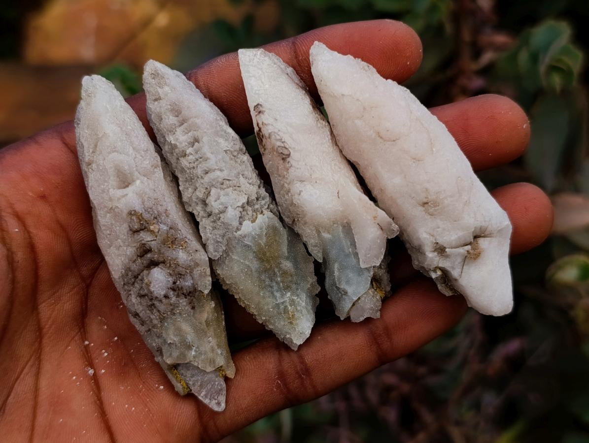 Natural Drusy Quartz Coated Spearhead Calcite Specimens x 35 From Albert's Mountain, Lesotho