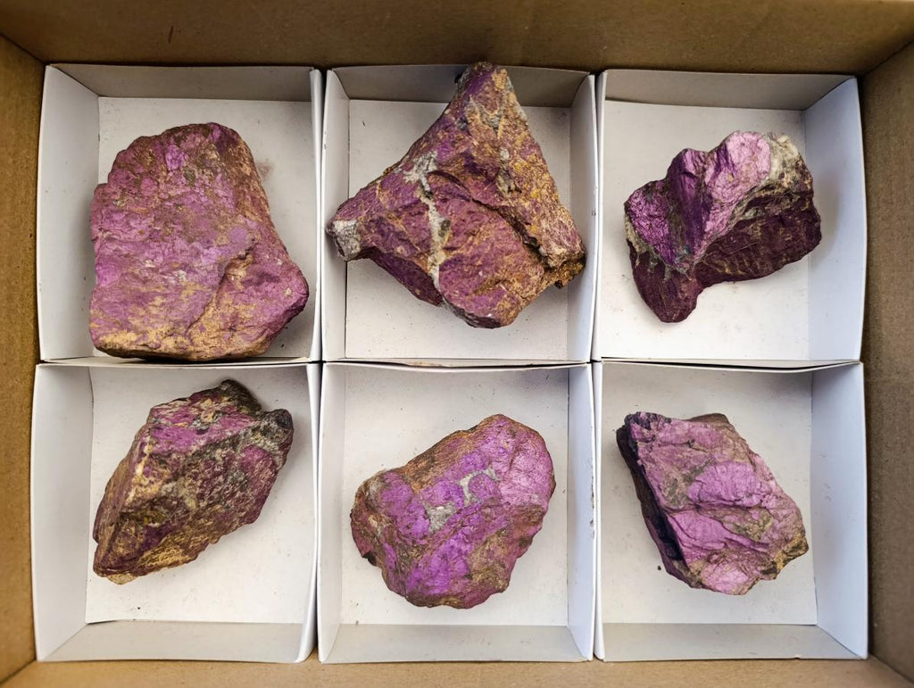 Natural Metallic Cobbed Purpurite Specimens x 6 From Erongo, Namibia