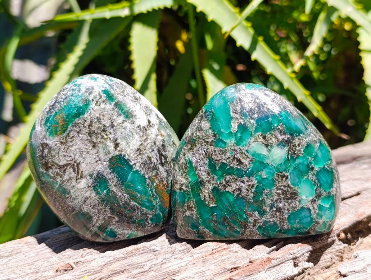 Polished Emerald Mica 'Mutokolite' Standing Free Forms x 3 From Mutoko, Zimbabwe