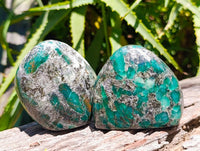 Polished Emerald Mica 'Mutokolite' Standing Free Forms x 3 From Mutoko, Zimbabwe