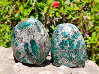Polished Emerald Mica 'Mutokolite' Standing Free Forms x 3 From Mutoko, Zimbabwe