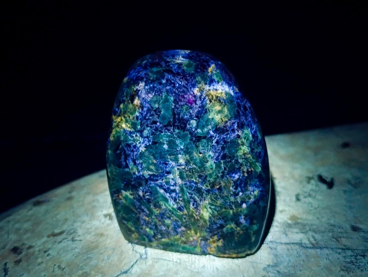 Polished Emerald Mica 'Mutokolite' Standing Free Forms x 3 From Mutoko, Zimbabwe