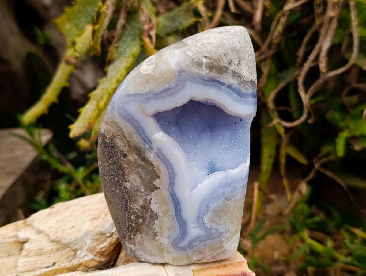 Polished Blue Lace Agate Standing Free Forms x 3 From Nsanje, Malawi