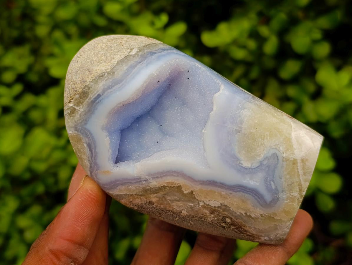 Polished Blue Lace Agate Standing Free Forms x 3 From Nsanje, Malawi