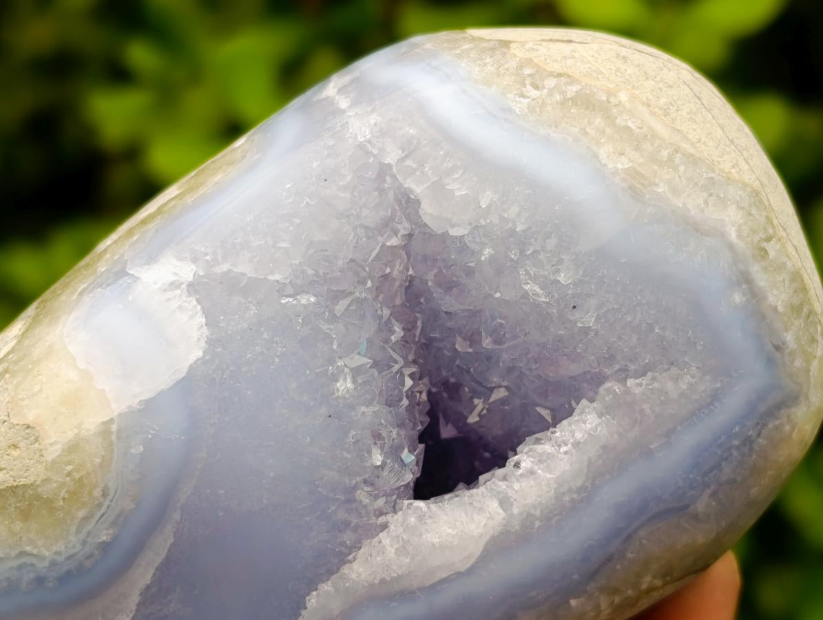 Polished Blue Lace Agate Standing Free Forms x 3 From Nsanje, Malawi