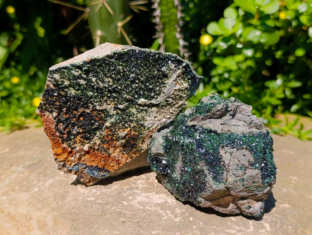 Natural Libethenite Crystals On Dolomite Matrix Specimens x 3 From Shituru, Congo