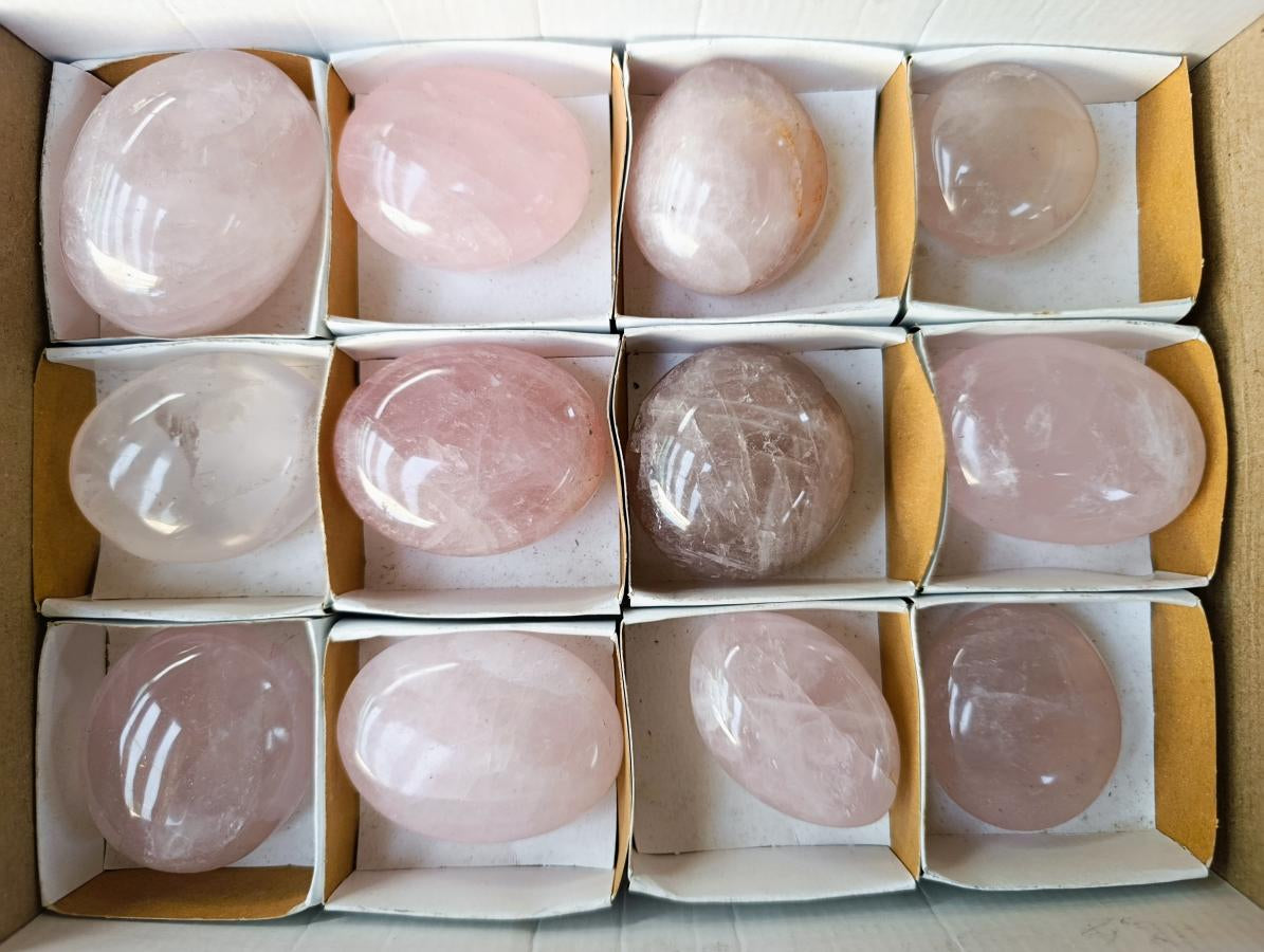 Polished Rose Quartz Palm Stones x 12 From Madagascar
