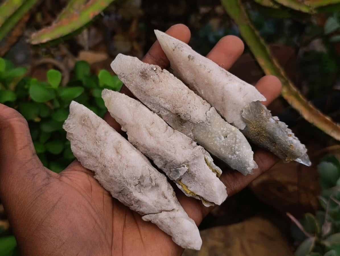 Natural Drusy Quartz Coated Spearhead Calcite Specimens x 12 From Albert's Mountain, Lesotho