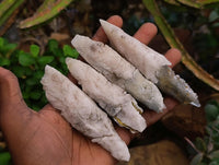 Natural Drusy Quartz Coated Spearhead Calcite Specimens x 12 From Albert's Mountain, Lesotho