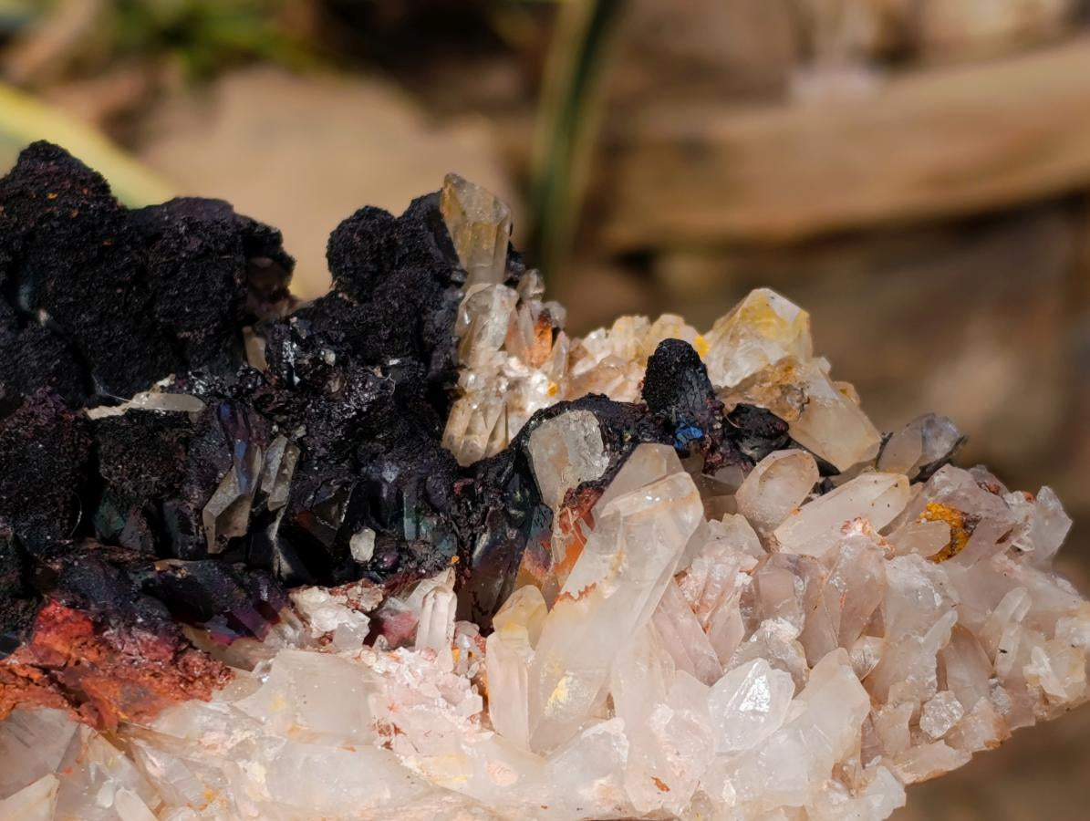 Natural Goethite Coated Blacknite Quartz Clusters x 5 From Madagascar