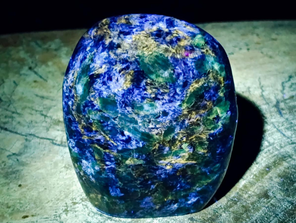 Polished Emerald Mica 'Mutokolite' Standing Free Forms x 3 From Mutoko, Zimbabwe